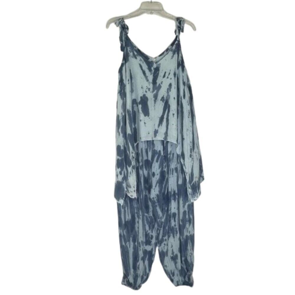 JW Style blue tie dye tank to and pants set flowy size Medium